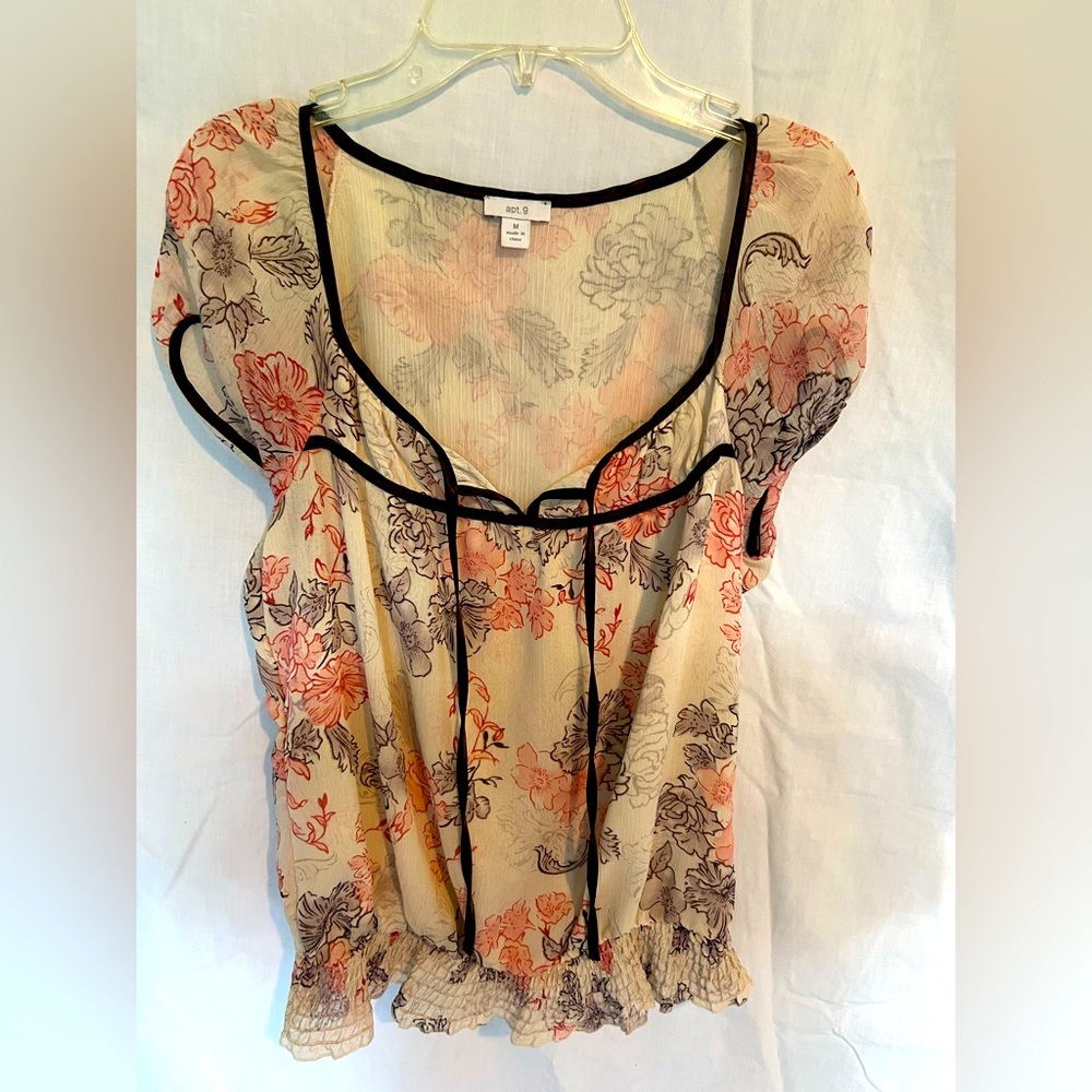 Apt. 9 Floral Sheer Blouse - Cream and Black